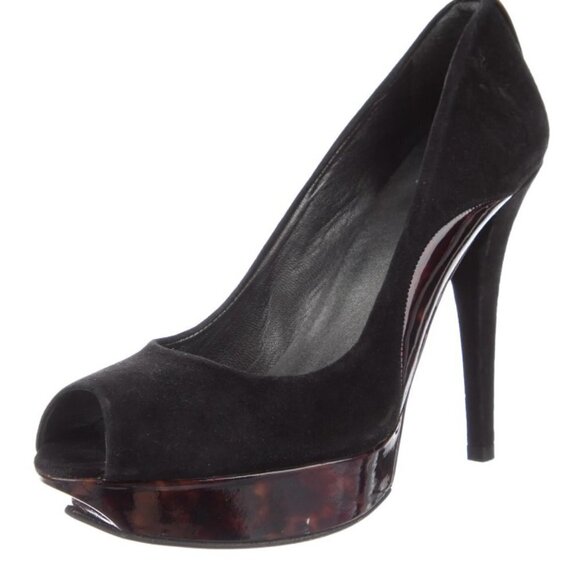 Stuart Weitzman Tortise platform suede peep toe shoes 8M - Picture 3 of 5